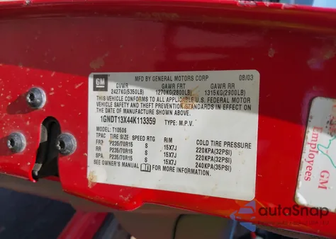 2004 Chevrolet Blazer Ls from USA, damaged, VIN 1GNDT13X44K113359